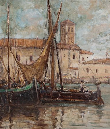 COMINETTI ERNESTO Torino 1900 - 1990Chioggia, 1947olio su cartone cm. 47x40,...