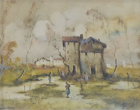 CARGNEL LUCIO Treviso 1903 - Milano 18/12/1998Paesaggio con figure, 1949olio...