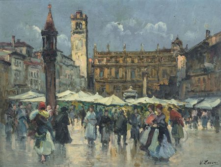 PITTORE DEL XX SECOLO Verona, Piazza Erbeolio su tavola cm. 42x54, reca la...