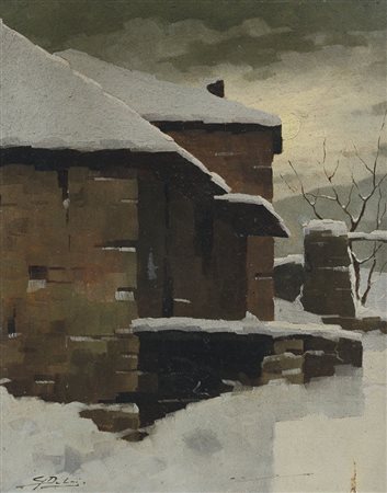 DELAI LUIGI 1891 - 1960Dopo la nevicataolio su cartone cm. 44,5x35, firma in...