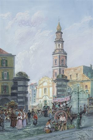 FERGOLA FRANCESCO Napoli 1791 - Messina 1845Piazza del mercato, 1831tempera...