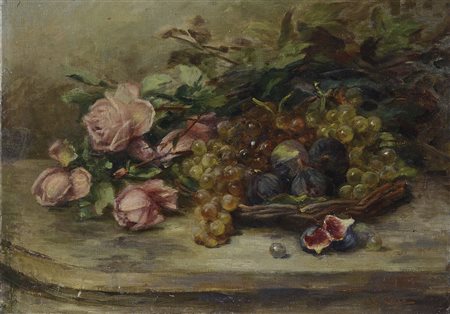 COCCO GIOVANNI 1898 - ?Rose e fruttaolio su tela cm. 38x55x2, firma in basso...