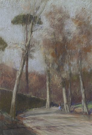 LEONE ROMOLO Napoli 1883 - 1958Paesaggio nel parcopastelli su carta cm....