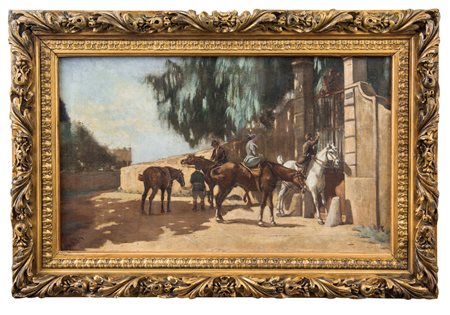 PITTORE DEL XIX SECOLO Passeggiata a cavallo, 1897olio su tela cm. 60x100,...