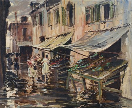 PRIVATO COSIMO Venezia 1889 - 1971Mercato a Veneziaolio su tela cm. 60x70,...