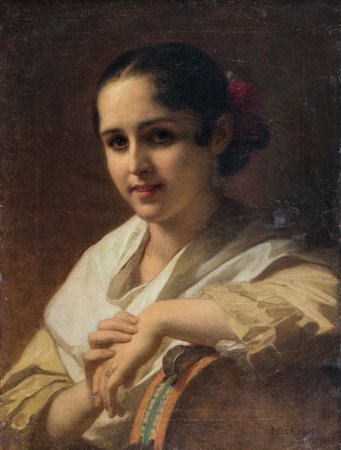 DE KEYSER NICAISE 1813 - 1887Ritratto di ragazza spagnola, 1881olio su tela...