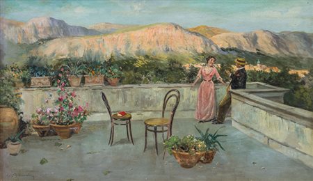 BRANCACCIO CARLO Napoli 06/03/1861 - 1920Terrazza a Sorrentoolio su tela cm....