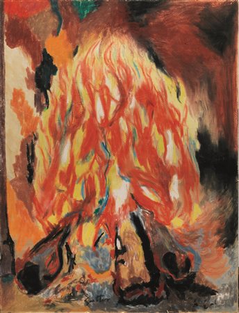 Renato Guttuso (Bagheria 1912 - Roma 1987) FUOCO pastelli a cera e carbone su...