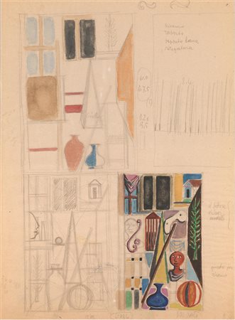 Atanasio Soldati (Parma 1896 - 1953) STUDIO PER COMPOSIZIONE acquerello e...