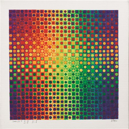 Julio Le Parc (Mendoza 1928) SERIE 25 D 8-10 acrilico su tela, cm 25x25...