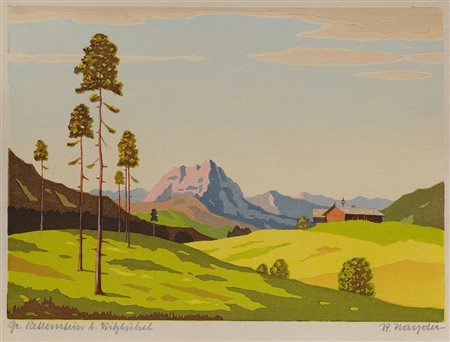 Richard Hayder Großer Rettenstein bei Kitzbühel Xilografia a colori, 18x26 cm...