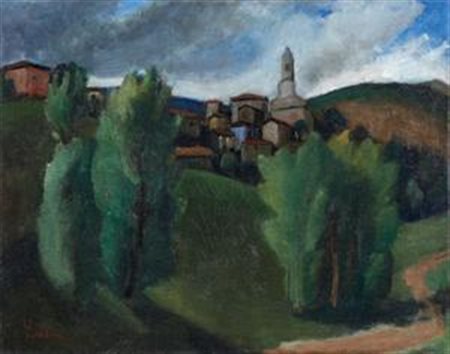 Umberto Lilloni Milano 1898 - 1980 Paesaggio Olio su tela, cm. 76x96 Firma in...