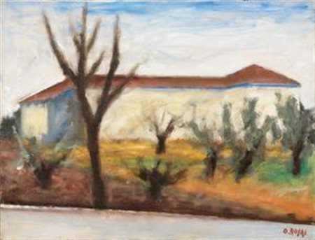 Ottone Rosai Firenze 1895 - Ivrea (To) 1957 Paesaggio con alberi e casa, 1955...