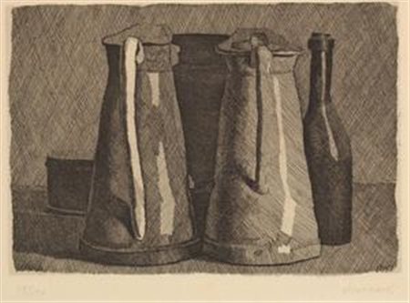 Giorgio Morandi Bologna 1890 - 1964 Natura morta con cinque oggetti, 1956...