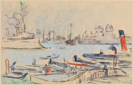 Paul Signac Parigi 1863 - 1935 Venise, Quai des Escalavons, 1904 Carboncino e...