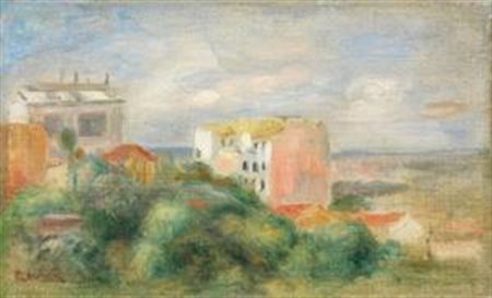 Pierre-Auguste Renoir Limoges 1841 - Cagnes 1919 Paysage de Montmartre Olio...