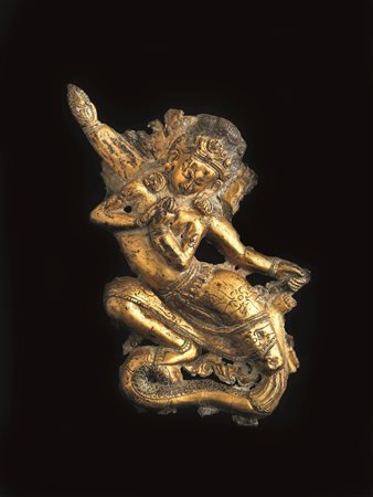 SCULTURA, INDIA, SEC. XVII in rame dorato, raffigurante divinit&agrave;...