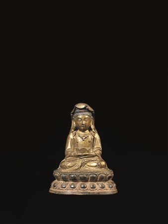GUANYIN CINO TIBETANA SEC. XVIII in bronzo dorato alt. cm 11 A Cino Tibetan...