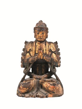 SCULTURA, CINA, SEC. XVII in legno laccato e dorato, raffigurante Buddha,...