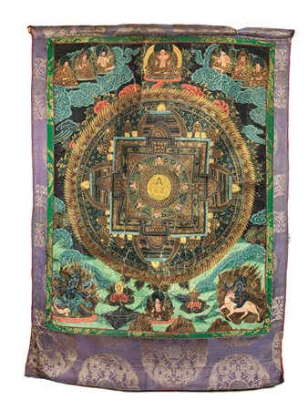 TANKA, TIBET, INIZIO SEC. XX dipinto su seta, cm 62x87 A Thangka, Tibet,...