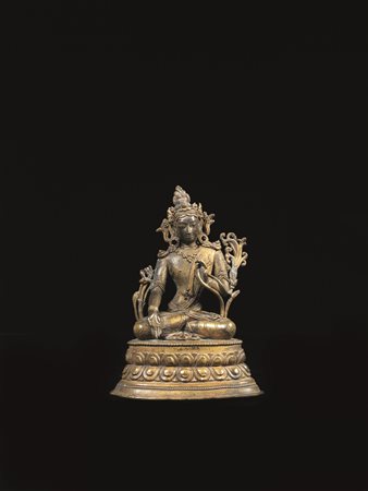 TARA CINO-TIBETANA, SEC. XVIII in bronzo, raffigurante divinit&agrave; assisa...