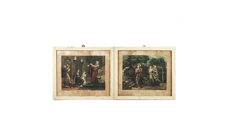 ELODIA E IL SOLITARIO XIX secolo coppia di litografie francesi, in cornice,...