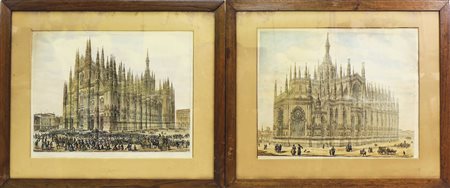 JHON CONEY (1786-1833) Vedute del Duomo di Milano due incisioni, in cornice,...