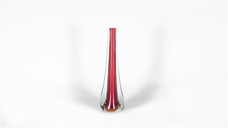 VASO IN VETRO SOFFIATO ROSSO E INCOLORE DI FORMA SVASATA h cm 36 BLOWN GLASS...