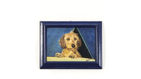 RITRATTO DI CAGNOLINO olio su tavoletta, firmato, in cornice cm 22,5x31,5...