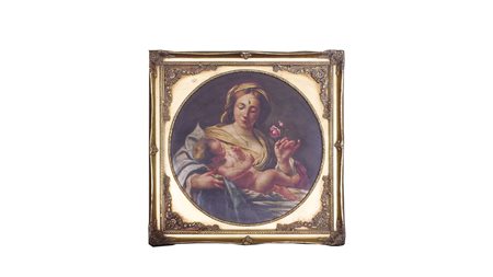 MADONNA CON BAMBINO olio su tela, firmato, in cornice cm 60x60 MADONNA WITH...