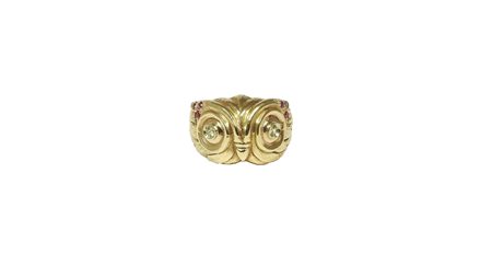 ANELLO ANIMALIER IN ORO ROSSO realizzato come una testa di civetta...