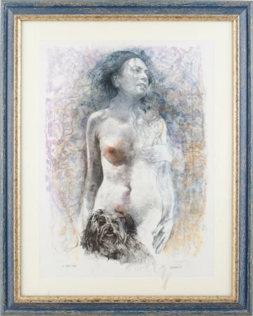 RENZO VESPIGNANI (Roma 1924 - 2001) LITOGRAFIA a colori "nudo femminile",...