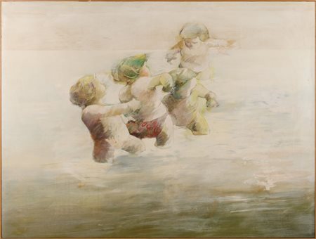 GAETANO DENARO (Palermo) TECNICA mista "bambini al mare". XX secolo Misure:...