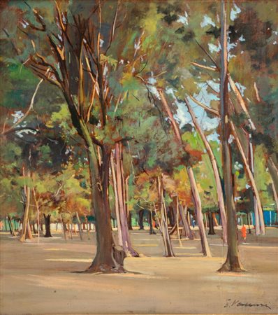 PIETRO VACCARI (1928 - 1997) OLIO su tavoletta "parco con personaggi"....