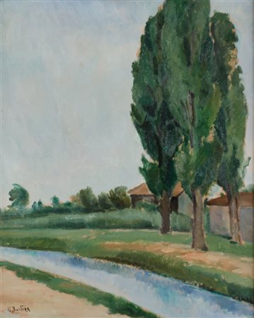 REMIGIO BUTERA (Agrigento 1903 - 1989) OLIO su tavoletta "paesaggio con...