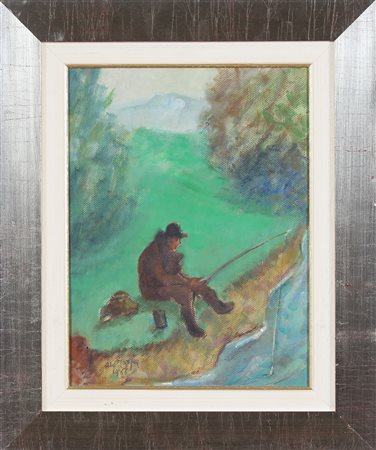CARPI ALDO (1886 - 1973) Il pescatore. 1966. Olio su tela . Cm 35,00 x 27,00....