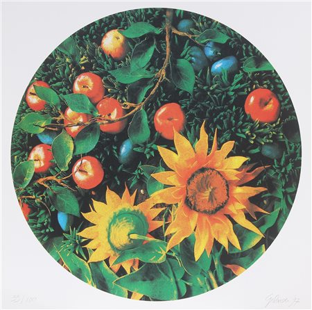 GILARDI PIERO (n. 1952) Girasoli e frutta. 1997. Litografia. Cm 70,00 x...