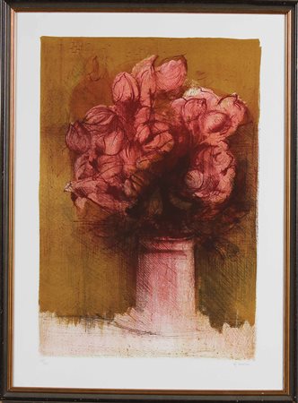 AJMONE GIUSEPPE (1923 - 2005) Vaso di fiori. Litografia. Cm 50,00 x 70,00....