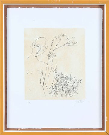 GENTILINI FRANCO (1909 - 1981) Donna con fiore. Litografia. Cm 50,00 x 40,00....