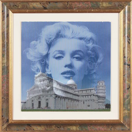 MALIPIERO (n. 1934) Marilyn Monroe piazza dei Miracoli, Pisa. 2013. Collage...