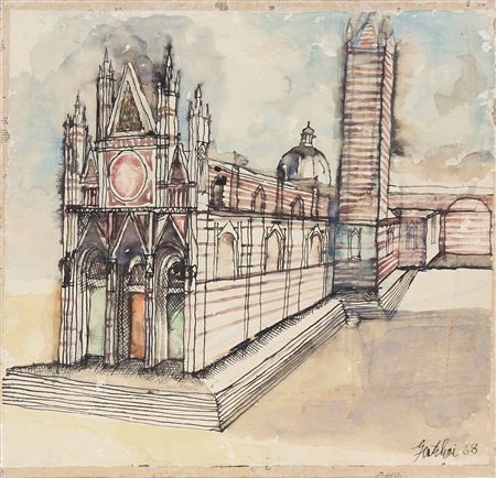 GENTILINI FRANCO (1909 - 1981) Studio di chiesa. 1968. Tecnica mista su carta...