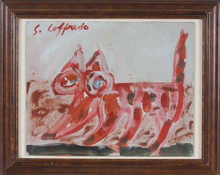 LOFFREDO SILVIO (n. 1921) Gatto. Olio su tavola. Cm 50,00 x 39,50. Firma in...