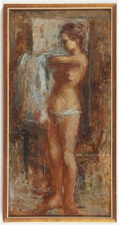 MAZZUCCHETTI FRANCO (1935 - 1996) Nudo in bagno. Olio su tela . Cm 35,00 x...