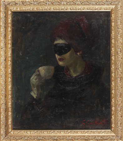 GALBIATI GIACINTO (1908 - 1992) Donna mascherata. Olio su tavola. Cm 50,00 x...