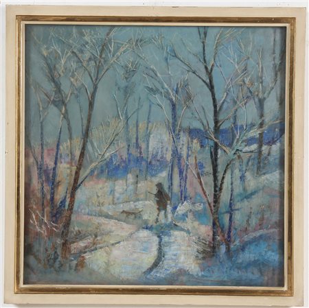 GROSSI PIETRO (n. 1904) Gennaio. Olio su tavola. Cm 50,00 x 50,00. . Cornice...