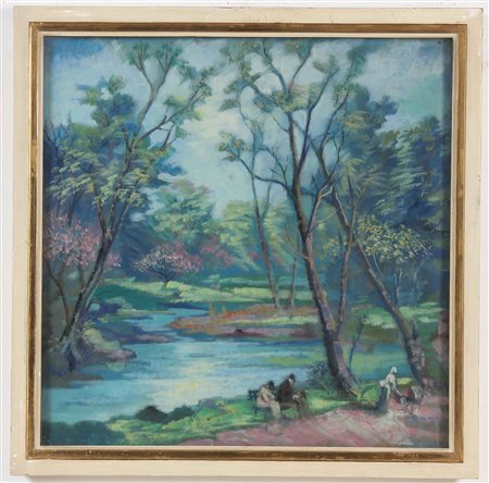 GROSSI PIETRO (n. 1904) Aprile. Olio su tavola. Cm 50,00 x 50,00. . Cornice...