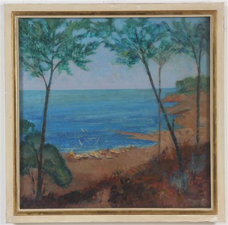 GROSSI PIETRO (n. 1904) Agosto. Olio su tavola. Cm 50,00 x 50,00. Firma in...