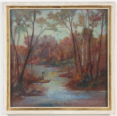 GROSSI PIETRO (n. 1904) Ottobre. Olio su tavola. Cm 50,00 x 50,00. . Cornice...