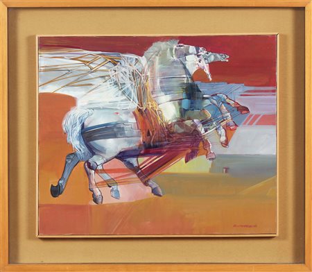 CREMONINI WALTER (n. 1924) Cavallo alato. Olio su tela . Cm 60,00 x 50,00....