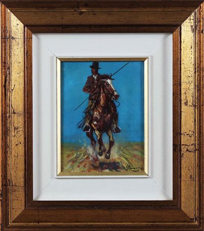 GONZAGA GIOVAN FRANCESCO (1921 - 2007) Cavaliere. Olio su tela . Cm 18,00 x...